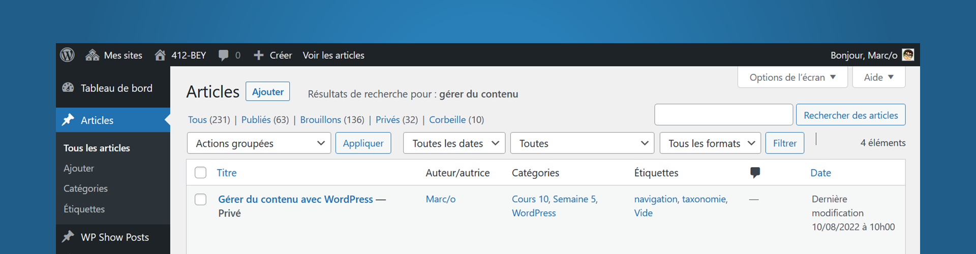 Gérer du contenu avec WordPress