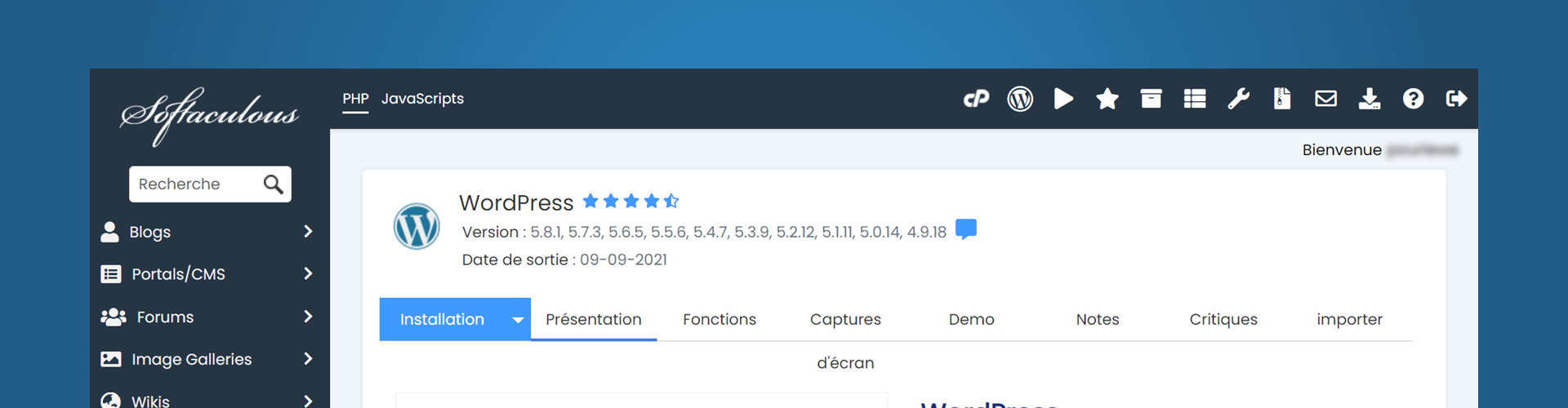 Installer WordPress avec Softaculous