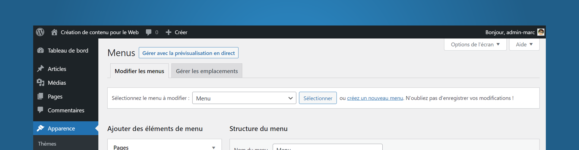 Créer un menu de navigation dans WordPress